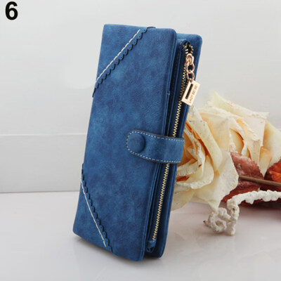 

Women\s Vintage Faux Leather Bifold Wallet Button Clutch Purse Long Handbag