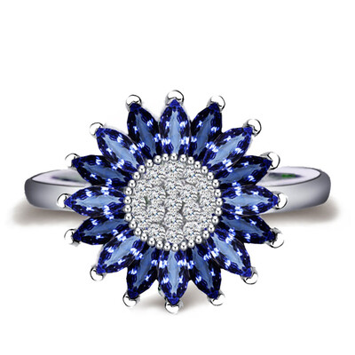 

Arrivals Sunflower Dark Blue Natural Zircon Rings Women Luxury Romantic Hot Wedding Party Jewelry