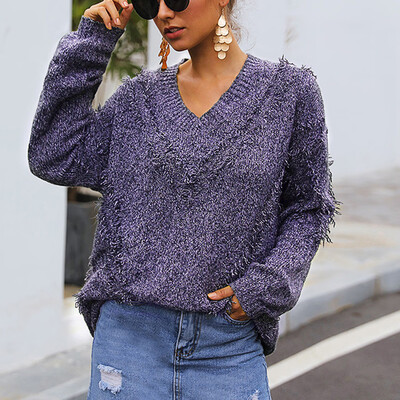 

Tailored Women Casual Solid V-Neck Knitted Hollow out Long Sleeve Sweater Top Blouse