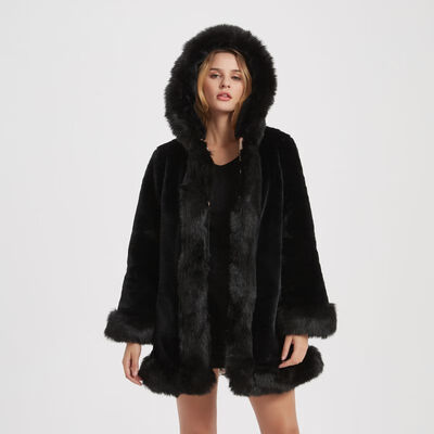 

Women Fashion Casual Elegant Hooded Fur Jacket Winter Pattern Plush Hooded Coat Female Slim Warm Imitation Fur Coat