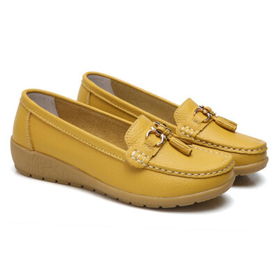 

Women Loafers Leather Oxford Slip On Walking Flats Anti-Skid Boat Shoes