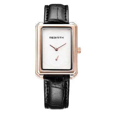 

REBIRTH Women Brand Wrist Watches Ladies Watch Leather Fashion Square Quartz Watches Brownrose golden