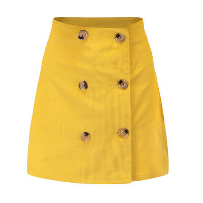 

Red Yellow Vintage High Waist Skirts Women Casual Skirt Double Buttons Solid Streetwear
