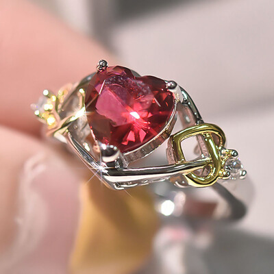 

Fashion 925 Sterling Silver Ruby Ring Heart Shape Diamond Ring Ladies Party Jewelry