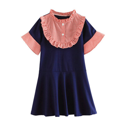 

Children Summer Baby Girls Cute Plaid Print Bottoming Pleated Short Sleeve Sweat Dress Kids Princess Dress