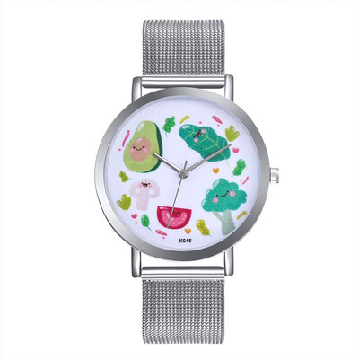 

〖Follure〗Woman Fashion Avocado Pattern Alloy Steel Strap Analog Quartz Round Watch
