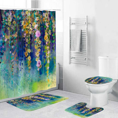 

Gobestart 4PCS Non Slip Toilet Polyester Cover Mat Set Bathroom Shower Curtain