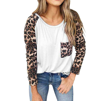 

Womens Leopard Raglan Long Sleeve T Shirt Casual Tops Basic Tee Blouse Sweater