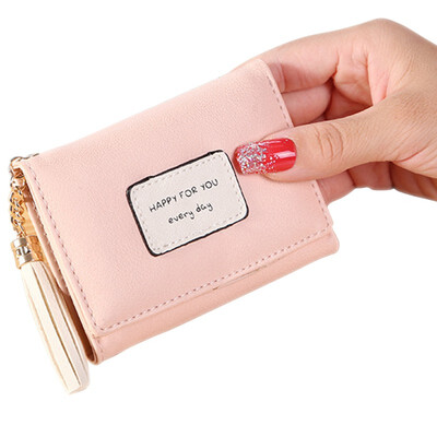

Fringed Tri-fold Leather Women Small Wallet Letter Patchwork Wallets Purses Female Short Coin Hasp Purse Credit Card Holder 2019