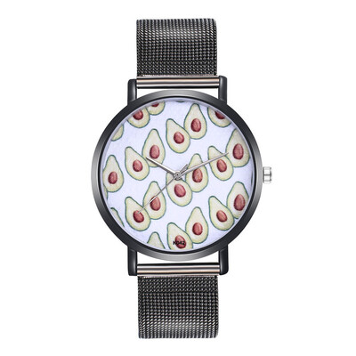 

〖Follure〗Woman Fashion Avocado Pattern Alloy Steel Strap Analog Quartz Round Watch