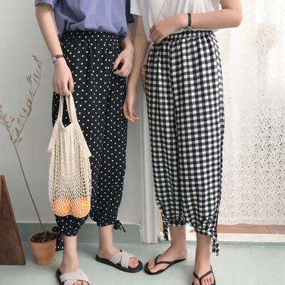 

Womens High Waist Lace Up PlaidDot Pattern Bloomer