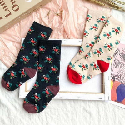 

Kids Girl Cotton Floral Socks Cute Knee High Hosiery In tube sock Fit 1-8Y