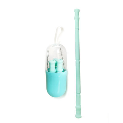 

Portable Travel Reusable Collapsible Drinking Silicone Straws With Cleaning Brush And Carrying Capsule Case