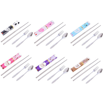 

Cartoon Fork Spoon Chopsticks Tableware Set Chinese Style Dinnerware Suit Stainless Steel Dinner Service