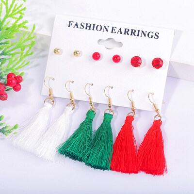 

6 Pair\Set Christmas Tree Snowman Deer Bell Ear Stud Earrings Xmas Party Jewelry gifts