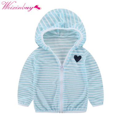 

Summer Autumn Hooded Baby Jacket Striped Beach Breathable Sunscreen Jacket for Boys Girl Clothes Girl Coat
