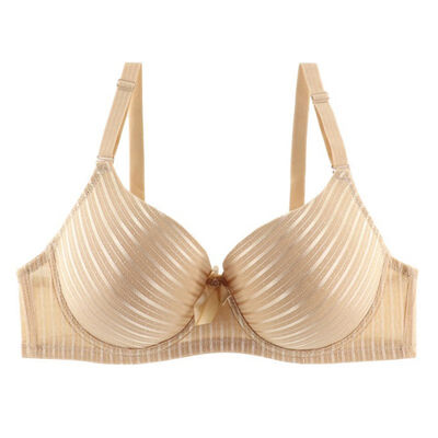 

Women Bra Sexy Lingerie Push-up Deep V Plus Size Stripe Glossy Bow With Steel Ring Adjustable Bra