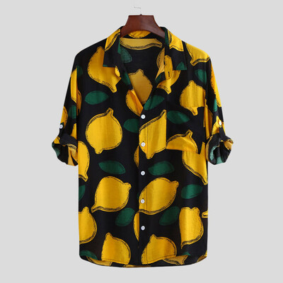 

Toponeto Mens Autumn Winter Casual Turn-down Collar Button Print Half Sleeve Top Blouse