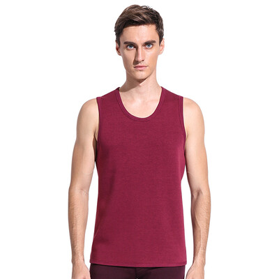 

Langsha warm vest mens mens velvet no trace light warm sanding autumn&winter bottoming shirt thick round neck wine red XL 175 yards