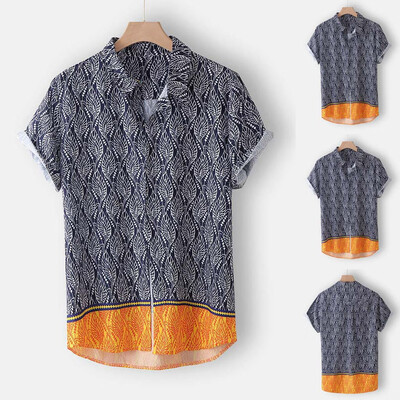 

Toponeto Fashion Mens Casual Button Hawaii Patchwork Print Beach Short Sleeve Top Blouse