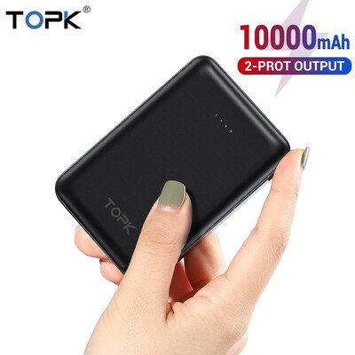 

TOPK 10000mAh Mini Power Bank for iPhone Xiaomi Huawei Dual USB Portable Mobile Phone External Battery Power
