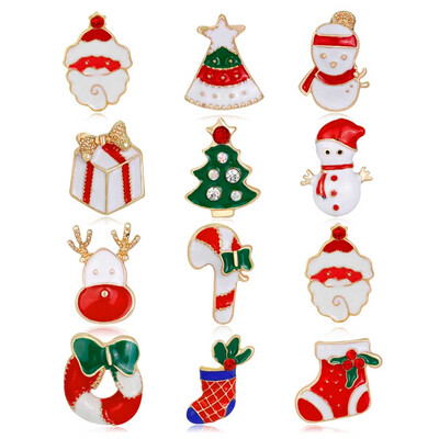 

12pcsset Multi-Colored Rhinestone Crystal Christmas Brooch Pin Set Santa Claus Tree Badges Brooch