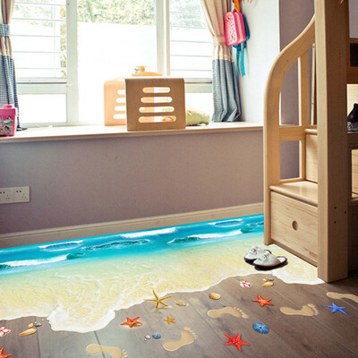

Gobestart 3D Beach Floor Wall Sticker Removable Mural Decals Vinyl Art Living Room Decor