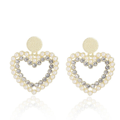 

Women Diamond Pearl Love Heart Pentagram Round Water Drop Shape Earrings Jewelry