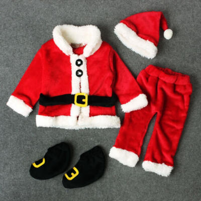 

My First Christmas Baby Boy Girl Santa Claus TopsPantsHatShoes 4PCS Clothes