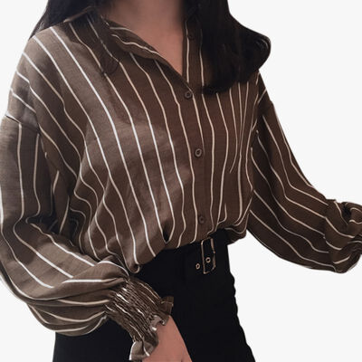 

Autumn Women Shirts Vintage Striped Turn-down Collar Shirts 2019 Fashion Shirts