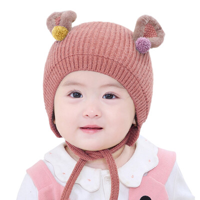

Newborn Girls Boys Winter Warm Caps Kids Baby Ear Design Hats Knitted Wool Hemming Caps 1-3y