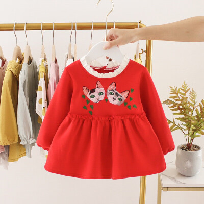 

Cute Cat Newborn Dress Infant Baby Clothes Girl Clothing Cartoon Princess Long Sleeve Dress Spring Autumn Girls Dresses 6M-3Y