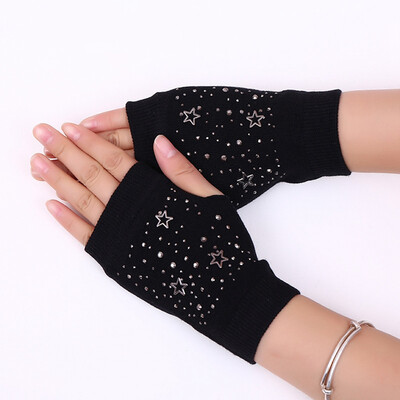 

New Fashion Unisex Winter Warm Knitted Crochet Gloves Black Pattern Series Long Fingerless Arm Warmers Gloves