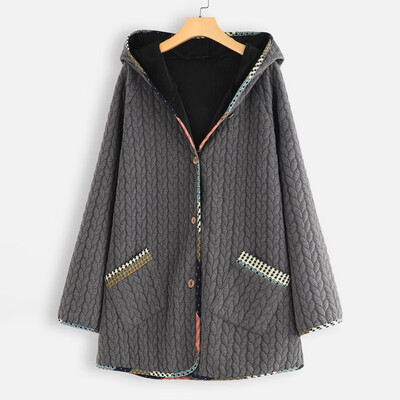 

Autumn And Winter Fashion Coat Simple Loose Contrast Color Stitching Long-sleeved Hooded Large Size Cotton Coat