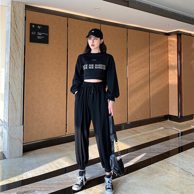 

Spring Autumn New Novel Chic Letter Print Women Sets Korean Style Tops Vest Pants 3 Pieces Sets Black White