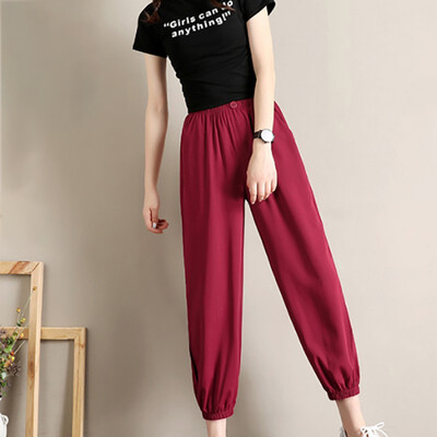 

Lady Lovely Casual SoftyAutumn pants loose black thin beam pants high waist casual ladies lantern pants solid color trousers