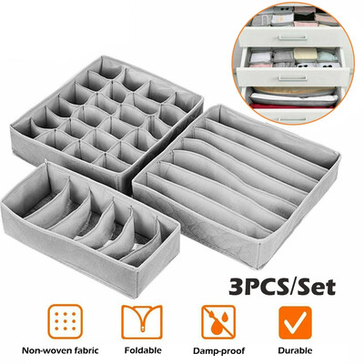 

Foldable 3PCS Bamboo Charcoal Underwear Storage Box Bra Divider Socks Tie Storage Box Closet Wardrobe Drawer Organizer