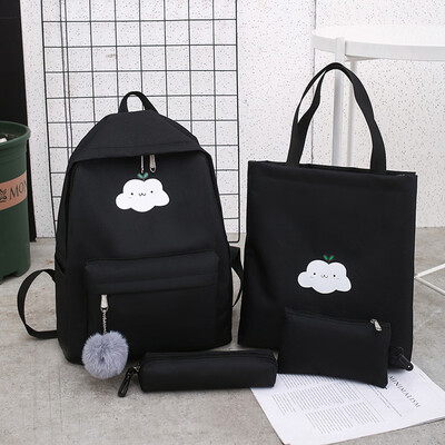 

Tailored Cartoon Alphabet Student Cloud Backpack Casual Large Capacity Travel 4 Piece Set