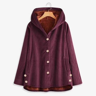 

Tailored Plus Size Women Winter Warm Solid Button Pockets Thicker Hooded Coat Outwear
