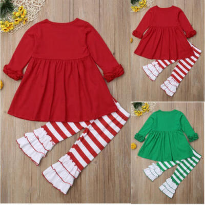 

Toddler Baby Girl Kids Autumn Clothes Long Sleeve Tops T-Shirt Stripe Pants Set