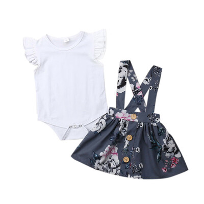 

Newborn Infant Baby Girls Clothing Sets Cotton Flower Print Summer White Romper Tops Suspender Skirts Baby Girls Clothes 2019