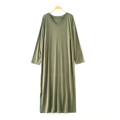 

Women Long-sleeved V-neck Dress Loose Modal Nightdress Large Size Long Night Dress New Arrived