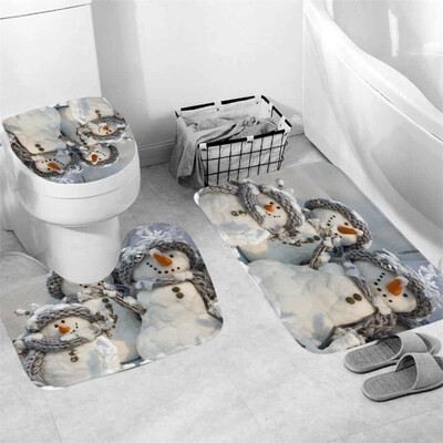 

Gobestart 3Pcs Christmas shower Curtain Bathroom Anti-slip Carpet Rug Toilet Cover Mat Set