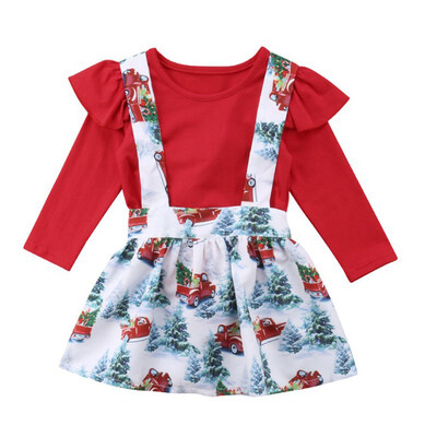 

2Pcsset Children Set Fashion Sweet Cute Solid Color Long Sleeve T-shirts Cartoon Pattern Skirts Girls Set