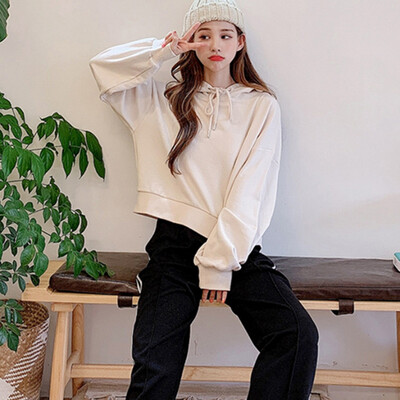 

Sweatshirt Women Harajuku Hoodies Girls Solid Color Hooded Tops Long sleeve New Social Korea style Winter 2019 Thin Coat