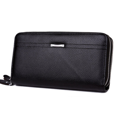 

Men Double Layer Faux Leather Wrist Strap Purse Wallet Clutch Bag Phone Holder