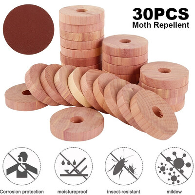 

30pcs Cedar Wood Ring Health Fresh Odour Natural Insect Repellent Camphor Cedar Block Moth Wood