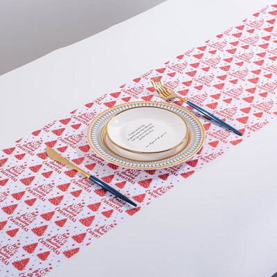 

Toponeto Merry Christmas Red Snowflake Snowman Long Table Runner Cloth 270CM Home Decor