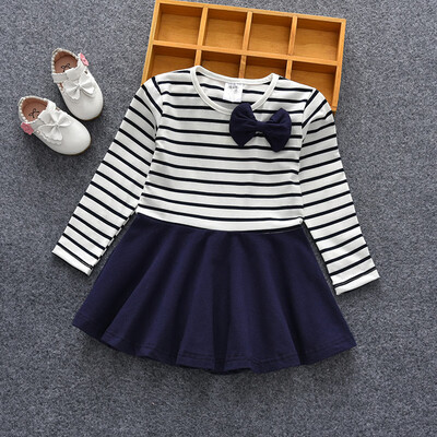 

Autumn Girls Dress 3Y-8Y Long Sleeve Striped Patchwork Dress Casual Pageant Kids Baby Girl Princess Dresses European American