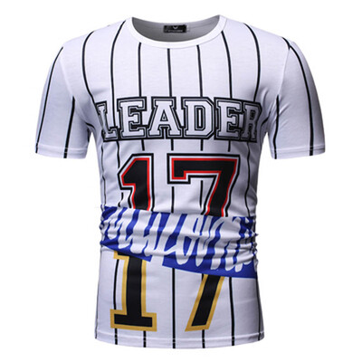 

Toponeto Mens Striped Splicing Pattern Casual Fashion Lapel Short Sleeve Shirt